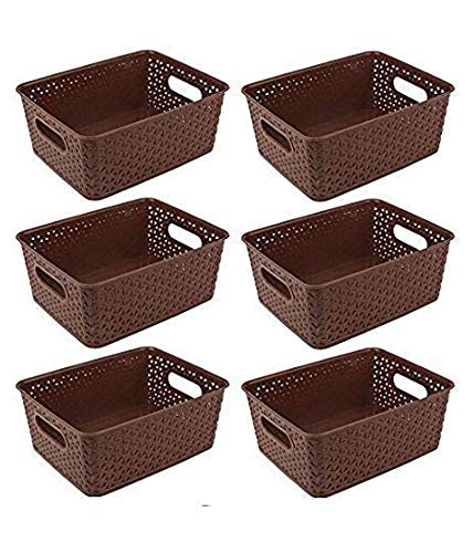 Product Cover Xllent® Multipurpose Baskets for Storage Set of-6 Pieces,Brown,Medium,B20Cm, L26Cm,H11 cm
