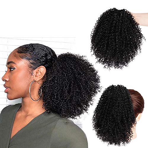 Product Cover Vigorous Short Afro Curly Ponytail Hair Piece for African American Black Women Ponytail Extension Afro Drawstring Curly Ponytail for Women