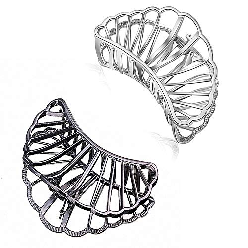 Product Cover ACCGLORY Hollow Vintage Metal Hair Clips for Women Thick Hair (Black+Fan-Silver)