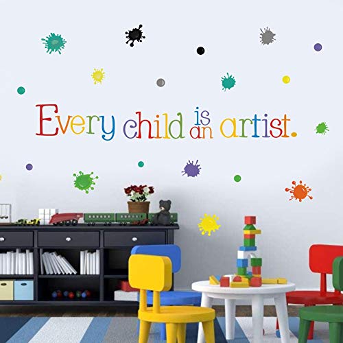 Product Cover TOARTi Every Child is an Artist Wall Decal, Watercolor Paint Splash with Dots Sticker for Classroom Decoration,Colorful Sticker Home Wall Art