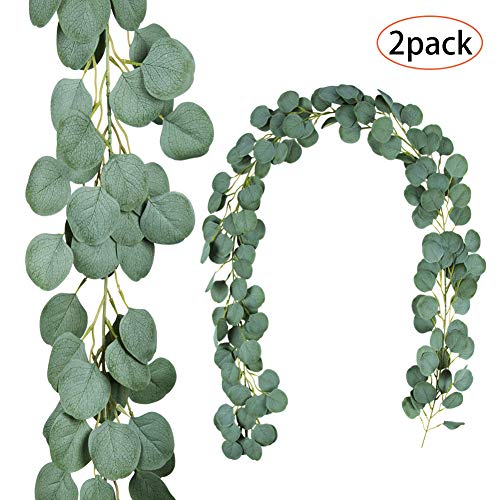 Product Cover TOPHOUSE 2 Pack 6.5 Feet Artificial Silver Dollar Eucalyptus Leaves Garland 164 Pcs Leaves Garland Greenery Wedding Backdrop Arch Wall Decor in Grey Green