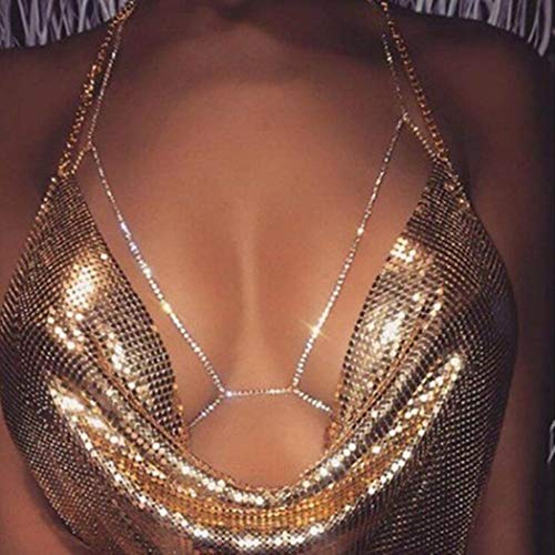 Product Cover Asooll Sexy Crystal Bra Body Chain Gold Beach Bikini Body Harness Chain Fashion Jewelry Charm for Women and Girls