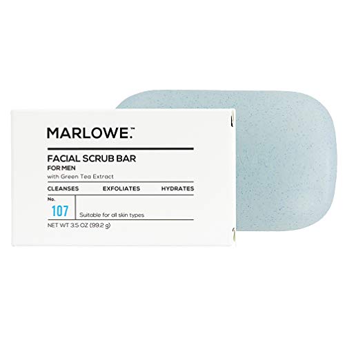 Product Cover MARLOWE. No. 107 Men's Facial Scrub Soap 3.5 oz | Best Face Exfoliating Bar for Men | Made with Jojoba, Shea Butter, Willow Bark Extracts | Natural Ingredients | Fresh Scent