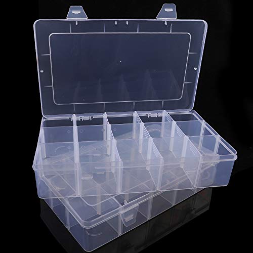 Product Cover SGHUO 2 Pack Clear Plastic Washi Tape Storage Box Crafts Organizer, 15 Girds Container with Adjustable Dividers