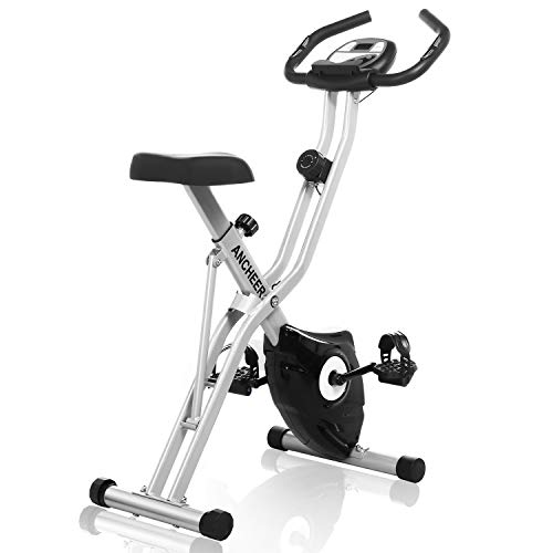 Product Cover ANCHEER Folding Exercise Bike with APP Simulation Game, Indoor Stationary Bike with 10-Level Adjustable Magnetic Resistance & Tablet Stand & Large and Comfortable Seat (Grey)