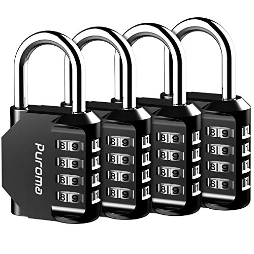 Product Cover Puroma 4 Pack Combination Lock 4 Digit Padlock for School Gym Locker, Sports Locker, Fence, Toolbox, Case, Hasp Storage