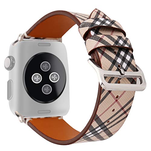 Product Cover Coholl 38/40mm Tartan Plaid Style Replacement Strap Wrist Band with Metal Adapter Compatible for Apple Watch Series 5 4 3 2 1 Soft PU Leather Pastoral/Rural Style 42/44mm (E, 42/44mm)