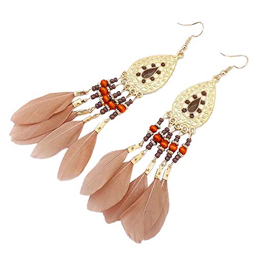 Product Cover SOSUSHOE Ethnic Feather Dangling Earrings for Womens Bohemian Long Eardrop for Weddings Parties
