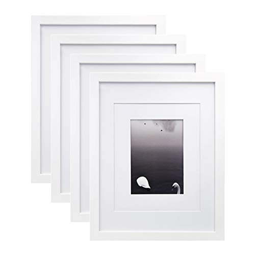 Product Cover Egofine 11x14 Picture Frames 4 PCS White - Made of Solid Wood for Table Top and Wall Mounting for Pictures 8x10/5x7 with Mat Horizontally or Vertically Display Photo Frame White
