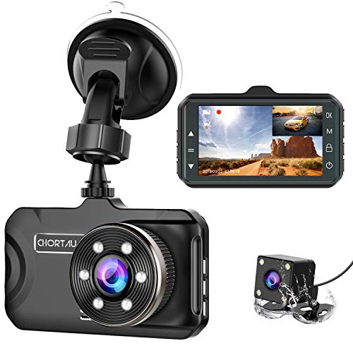 Product Cover Dash Cam Front and Rear CHORTAU Dual Dash Cam 3 inch Dashboard Camera Full HD 170° Wide Angle Backup Camera with Night Vision WDR G-Sensor Parking Monitor Loop Recording Motion Detection