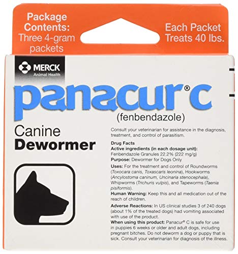 Product Cover Panacur C Canine Dewormer, Net Wt. 12 Grams, Package Contents Three, 4 Gram Packets. Premium Pack