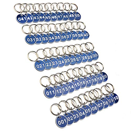 Product Cover CM Numbered Tags Metal Key Ring for Organizing and Sorting (50 PCS: 001-050, Blue Color)