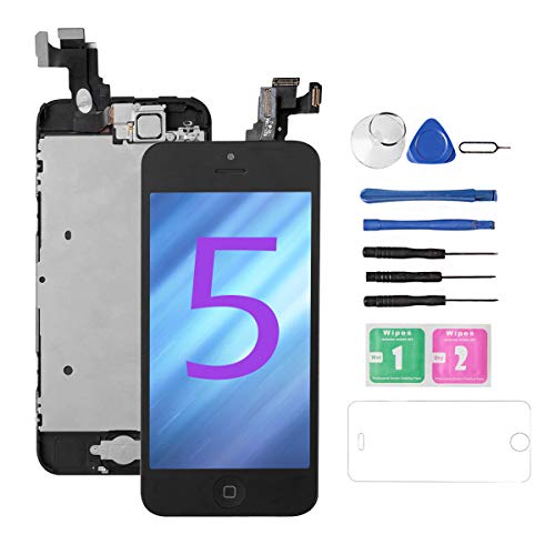 Product Cover for iPhone 5 Screen Replacement [Black],Drscreen Full LCD Display Touch Glass Screen Digitizer Replacement Kit with Home Button and Front Camera for A1428/A1429/A1442, Repair Tool