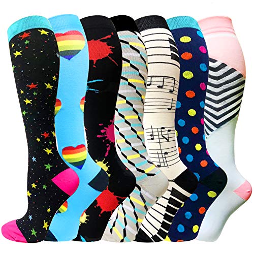 Product Cover 1/3/6 Pairs Compression Socks for Women&Men (20-30mmHg) -Best for Running, Travel,Cycling,Pregnant,Nurse, Edema (Small/Medium, Multicoloured 28)