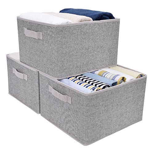 Product Cover StorageWorks Collapsible Storage Bins for Shelves with Handles, Closet Basket, Rectangle, Gray, 3-Pack, Large