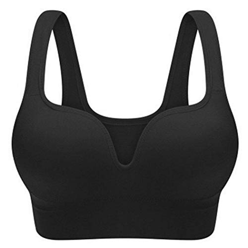 Product Cover Kaimu Women Casual Comfort Solid Crop Top Stretch Running Sport Yoga Bra Sports Bras Black