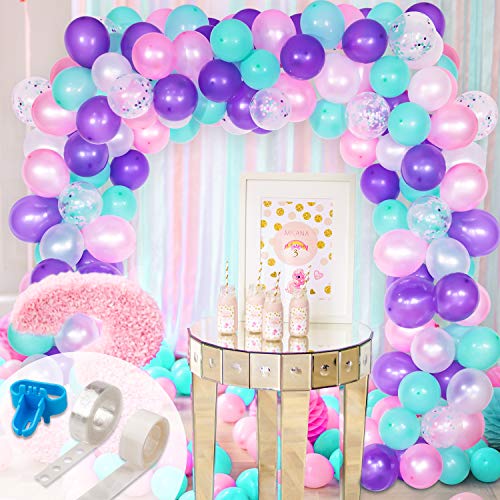 Product Cover Whaline Mermaid Balloon Arch & Garland Kit, Purple, Pink, Aqua, White and Mermaid Confetti Balloons with 16ft Balloon Strip Tape, 1 Tying Tool and 100 Dot Glue for Wedding Birthday Party Decor
