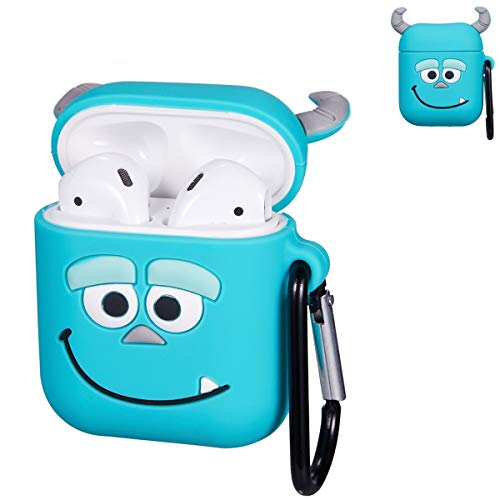 Product Cover Logee Blue Monster Case for Apple Airpods 1&2,Cute Character Silicone 3D Funny Cartoon Airpod Cover,Soft Kawaii Fun Cool Animal Skin Kits with Carabiner,Unique Cases for Girls Kids Women Air pods