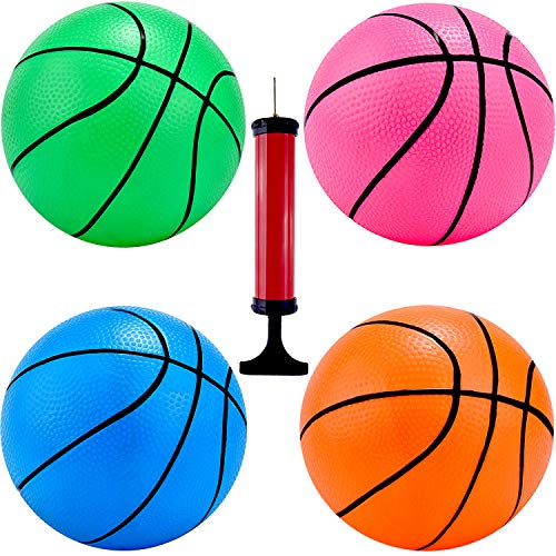 Product Cover 4 Pieces Mini Basketball Inflation Mini Ball with Pump and Basketball Needles, 4 Colors (4 Inch)