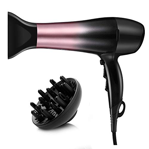 Product Cover KIPOZI 1875W Ionic Hair Dryer, Professional Powerful Blow Dryer Fast Dry, Lightweight and Quiet Salon Hairdryer- with Diffuser & Concentrator Attachments, Adjustable Heat & Speed, Black Pink