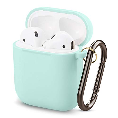 Product Cover MAPUCE Airpods Case Protective Silicone Cover, Airpod Waterproof Shockproof Cases with Keychain Skin for Apple Airpods 2&1 Charging Case(Mint Green)