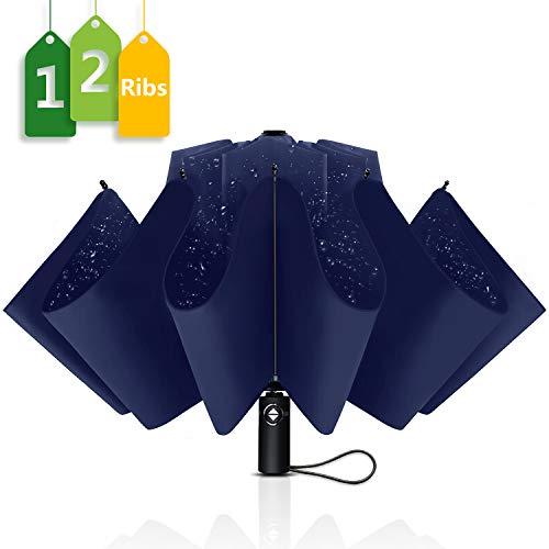 Product Cover WSKY 12 Ribs Inverted Umbrella Windproof Automatic Folding Umbrella Teflon Coating Canopy Reverse Umbrella Blue