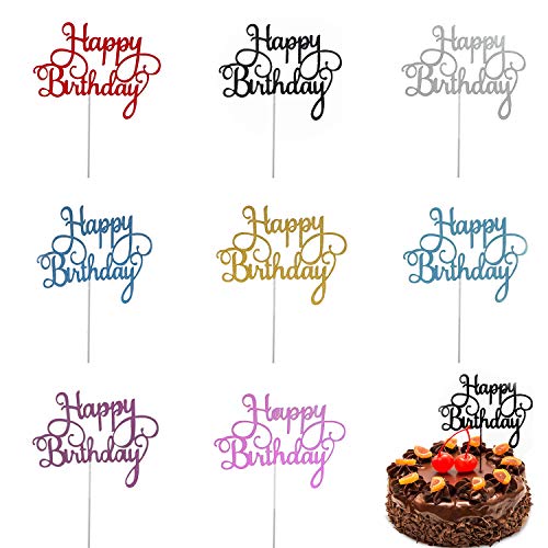 Product Cover Trounistro Happy Birthday Cake Toppers, 40 pieces Cake Toppers Glitter Cardstock Topper letters