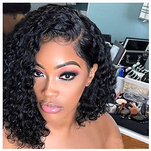 Product Cover Mink Hair 10 inch Short Curly Lace Front Wigs for Black Women Pre plucked Lace Front Wigs Human Hair with Baby Hair Bob Deep Curly Lace Front Wigs