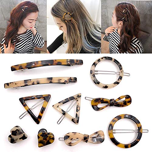 Product Cover 10 Pcs Acrylic Resin Hair Clips Set Minimalist Hollow Geometric Hair Pins Circle Triangle Bowknot Hair Barrettes Hair Claw Clamps Hair Styling Accessories for Women Ladies