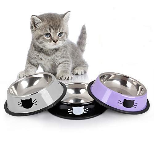 Product Cover Legendog Cat Bowl Pet Bowl Stainless Steel Cat Food Water Bowl with Non-Slip Rubber Base Small Pet Bowl Cat Feeding Bowls Set of 3 (Multicolor)