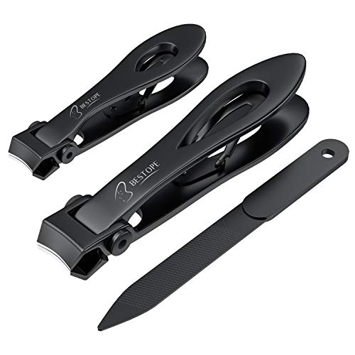 Product Cover BESTOPE Nail Clippers Set,Black Fingernail & Toenail Clippers & Nail File,Nail Cutter Trimmer Set with Metal Case,15mm Wide Jaw Opening,Good Gift for Women and Men