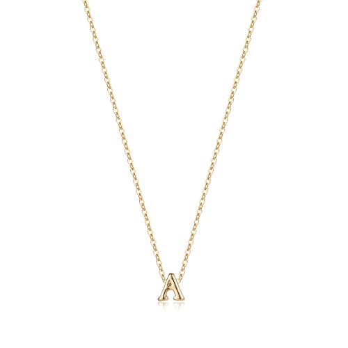 Product Cover Tiny Initial Necklace, 14K Gold Plated Dainty Letter A Necklace Delicate Small Initial Necklace Personalized Monogram Name Necklace for Women (A)