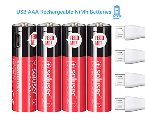 Product Cover AA Rechargeable Batteries, USB Rechargeable AA Batteries 1000mAh with 4 USB Ports High Capacity 1.2V Ni-MH Recyclable Recharge Battery by USB Cable(4 Count)