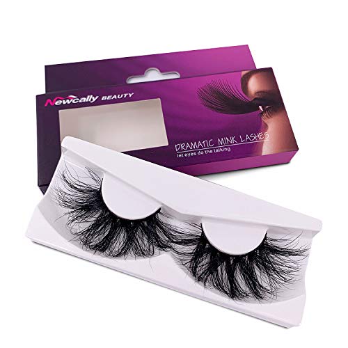 Product Cover Newcally 25mm Mink Lashes 5D Mink False Eyelashes Dramatic Long Thick Lashes 1 Pair Pack