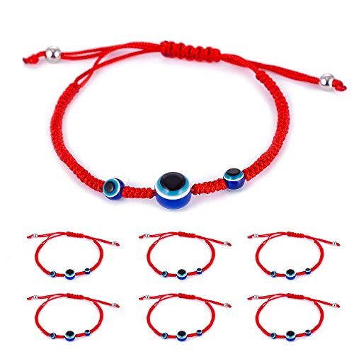 Product Cover 6pcs Evil Eye Braided String Kabbalah Bracelets for Protection and Luck Hand-Woven Red Rope Cord Thread Friendship Bracelet Anklet (6pcs-3-eye)