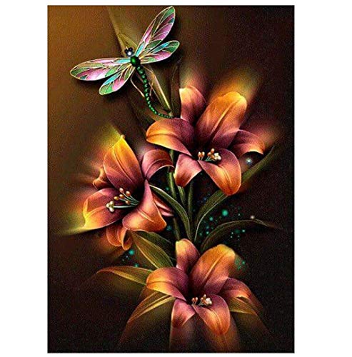 Product Cover CANDYL DIY Oil Painting Paint by Number Kit for Kids Adults Students Beginner DIY Canvas Painting by Numbers Acrylic Oil Painting Arts Craft for Home Wall Decoration Lily Flower Dragonfly 16x20 Inch