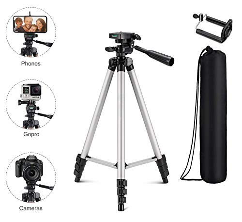 Product Cover Tygot Adjustable Aluminium Alloy Tripod Stand Holder for Mobile Phones & Cameras, 360 mm -1050 mm, 1/4 inch Screw Metal Body + Mobile Holder Bracket (Silver and Black)