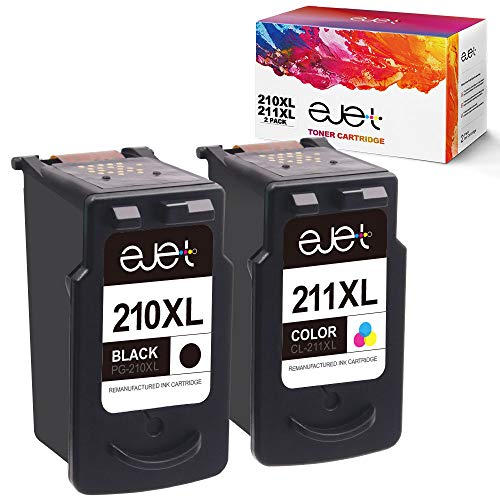 Product Cover ejet Remanufactured Ink Cartridge Replacement for Canon PG-210XL CL-211XL 210 XL 211XL to use with PIXMA IP2702 MX410 MP495 MP230 MP240 MP280 MX340 MX350 MX360 Printer (Black, Tri-Color, 2-Pack)