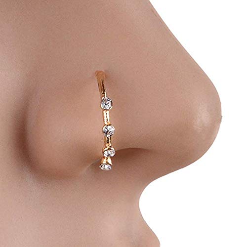 Product Cover Cutedoumiao Gold Silver Thin Four Diamond Clear Crystal Nose Ring Stud Hoop-Sparkly Crystal Nose Ring (Gold)