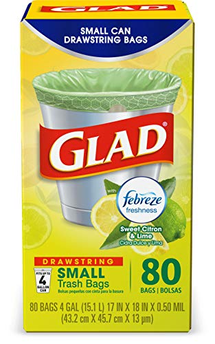 Product Cover Glad OdorShield Small Drawstring Trash Bags - Febreze Sweet Citron & Lime - 4 Gallon - 80 Count