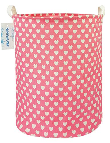 Product Cover LANGYASHAN Storage Bin，Canvas Fabric Collapsible Organizer Basket for Laundry Hamper,Toy Bins,Gift Baskets, Bedroom, Clothes,Baby Nursery (Pink Heart)