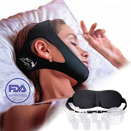 Product Cover Sleepy Cat Set of Anti Snoring Chin Strap Nose Vents and Eye Mask, Snoring Solution, Adjustable and Flexible for Sleeping for Men Women black