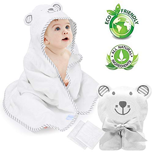 Product Cover Eccomum Baby Hooded Towel Organic Bamboo Baby Bath Towels for Toddlers, Ultra Soft, Super Absorbent Thick, Large 35