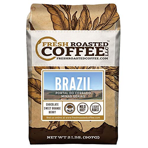 Product Cover Fresh Roasted Coffee LLC, Brazilian Minas Gerais Coffee, Light Roast, Direct Trade, Whole Bean, 2 Pound Bag