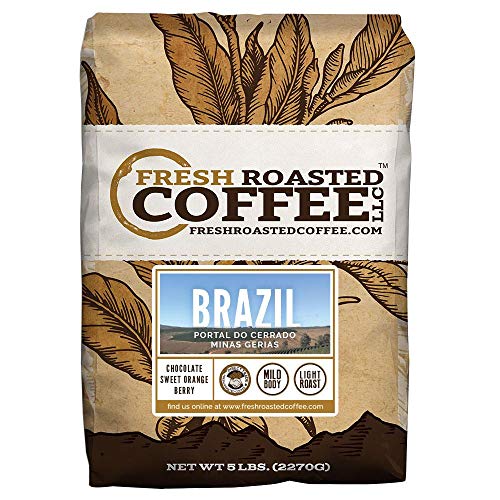 Product Cover Fresh Roasted Coffee LLC, Brazilian Minas Gerais Coffee, Light Roast, Direct Trade, Whole Bean, 5 Pound Bag