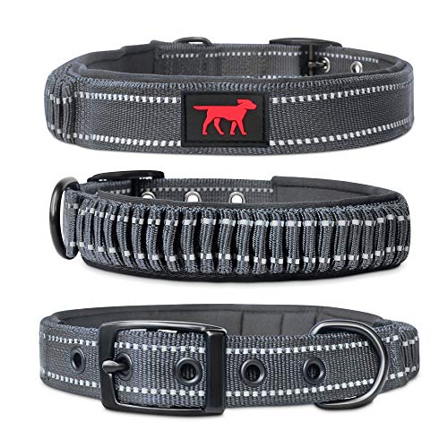 Product Cover Heavy Duty Dog Collar With Handle | Ballistic Nylon Heavy Duty Collar | Padded Reflective Dog Collar With Adjustable Stainless Steel Hardware | Sizing for All Breeds (Medium/Large, Steel Grey)