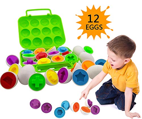 Product Cover Beakabao 12pcs Color and Shape Matching Egg Set Montessori Toddler Education Classification Toys for Fine Motor Skills of The Fingers Muscles, Preschool Children Smart Puzzles Easter Gifts (Green)