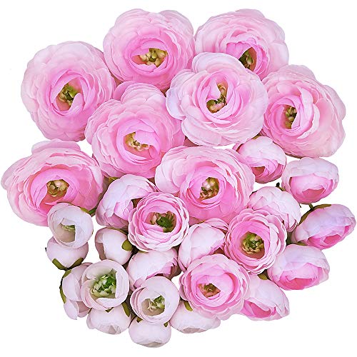Product Cover Supla 30 Pack Artificial Ranunculus Flower Heads Silk Ranunculus Buds Pink Millinery Flowers 1.5
