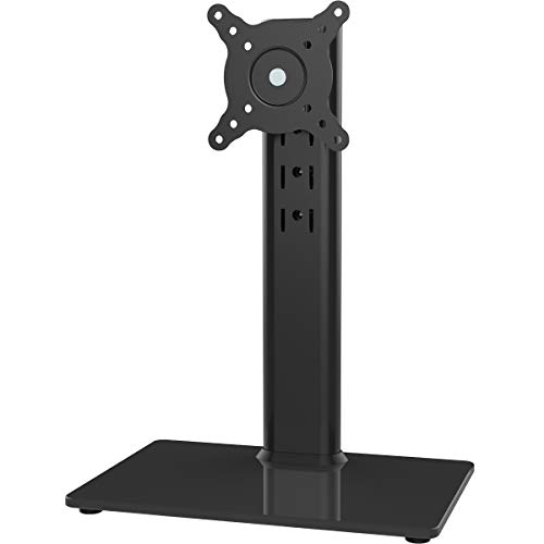 Product Cover Single LCD Computer Monitor Free-Standing Desk Stand Riser for 13 inch to 32 inch Screen with Swivel, Height Adjustable, Rotation, Holds One (1) Screen up to 77Lbs(HT05B-001))