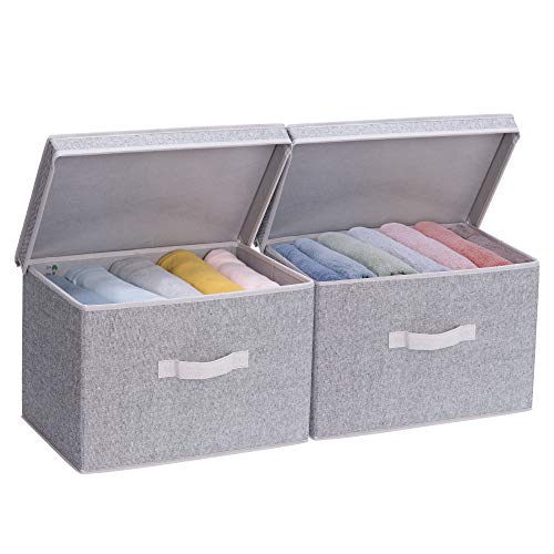 Product Cover Storage Bin with Lid, Large Storage Baskets with lid, Decorative Storage Boxes with Lids, Gray, 2-Pack